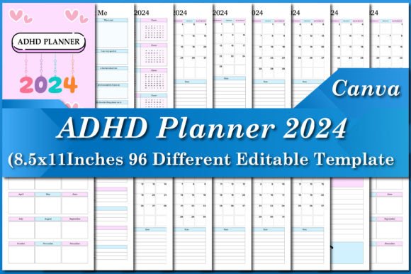 Download ADHD Planner 2024 Canva Templates - Canva templates Collection