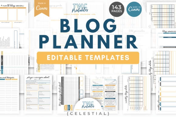 Download Blog Planner Canva Templates | CELESTIAL - Canva templates Collection
