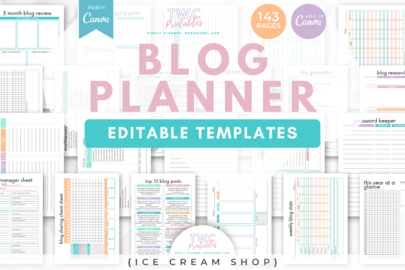 Download Blog Planner Canva Templates | ICE CREAM - Canva templates Collection