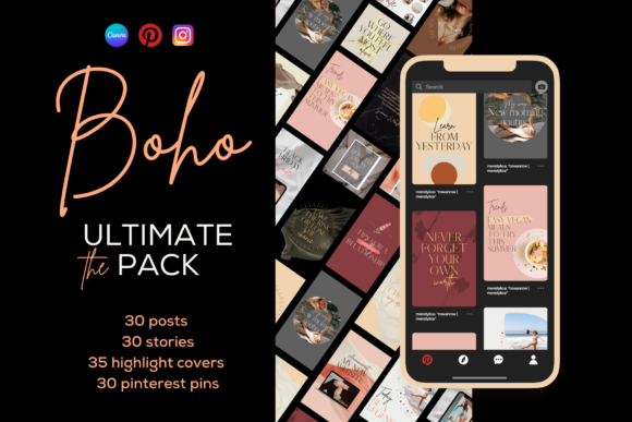 Download Boho Insta &amp; Pins CANVA Bundle - Canva bundle Collection