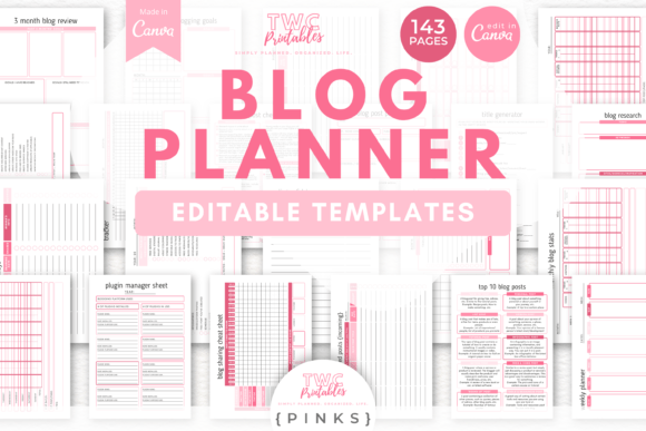 Download Blog Planner Canva Templates | PINKS - Canva templates Collection