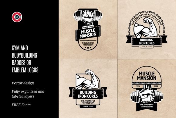 Download Gym &amp; Bodybuilding Badges or Emblem - Bodybuilding Collection